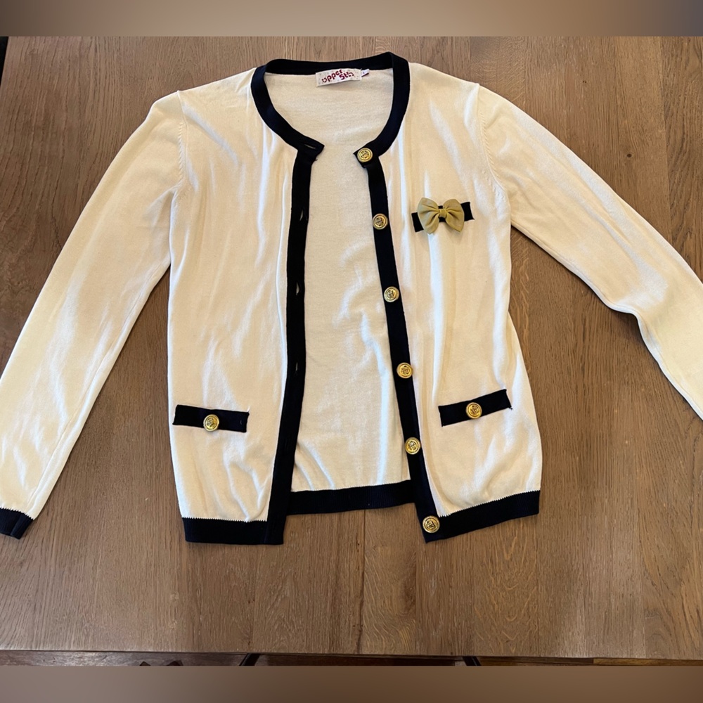 Upper 5th Women’s Cream and Navy Nautical Cardigan, Size L
